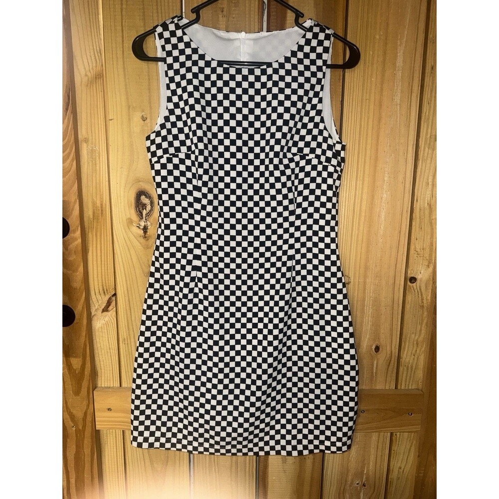 Checkered Wrap Dress White and Black, Size M, Optical Illusion